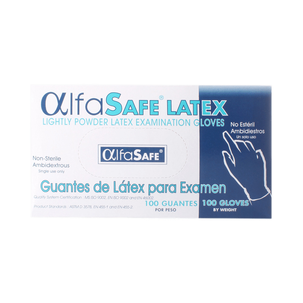 GUANTE LATEX EXAMEN REF GULE003 CAJ X 100 ALFA SAFE T-M