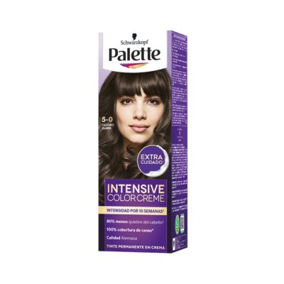 TINTE PALETTE INTENSIVE COLOR CREME 5-0 CAJ X 1TUB X50ML+2 FCO X25ML+GUA X1PAR CASTANO CLARO