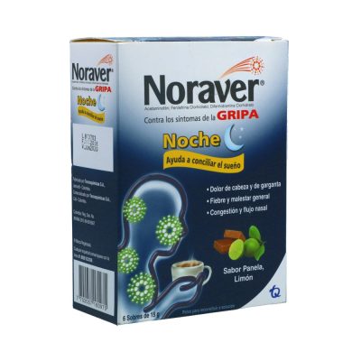 NORAVER GRIPA NOCHE (500+25+10)MG/SOB POLV SOL ORAL CAJ X 6SOBX15GR PANELA LIMON