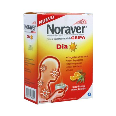 NORAVER GRIPA DIA (500+20+2.5)MG/SOB POLV SOL ORAL CAJ X 6SOBX15GR PANELA NARANJA EUCALIPTO