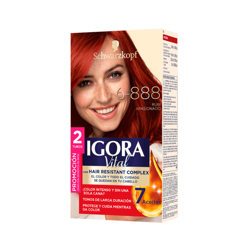 PROMO TINTE IGORA VITAL 6-888 PAQ X 2TUB X 50ML RUBI APASIONADO