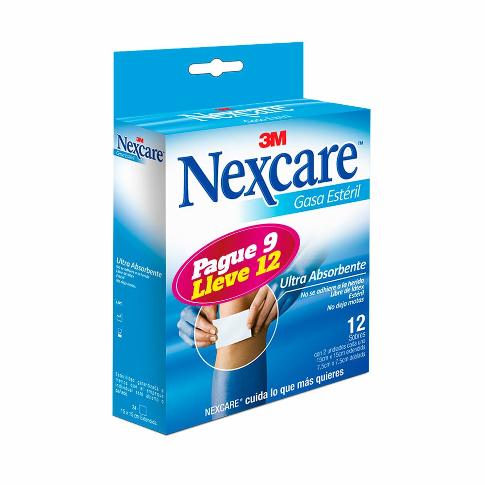 PROM GASA ESTERIL PAG9 LLEV12 CAJ X 12SOB X 2UND NEXCARE 15CM X 15CM