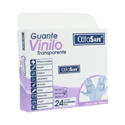 GUANTES DE VINILO TRANSPARENTE CAJ X 24 ALFASAFE M TRANSP
