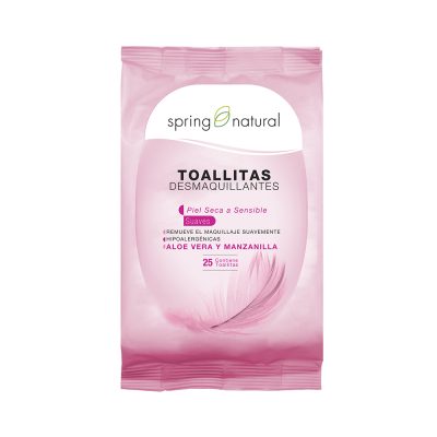 TOALLITAS DESMAQUILLANTES SPRING NATURAL PIEL SECA A SENSIBLE PAQ X 25
