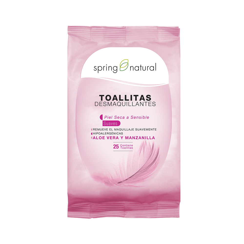 TOALLITAS DESMAQUILLANTES SPRING NATURAL PIEL SECA A SENSIBLE PAQ X 25