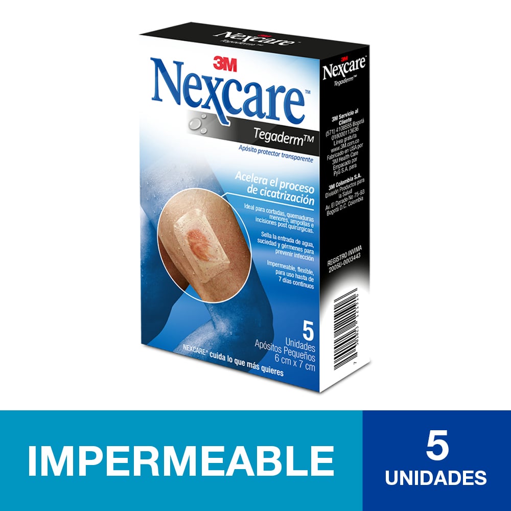 APOSITO PROTECTOR CAJ X 5 NEXCARE TEGADERM 3M 6CM X 7CM TRANSPARENTE