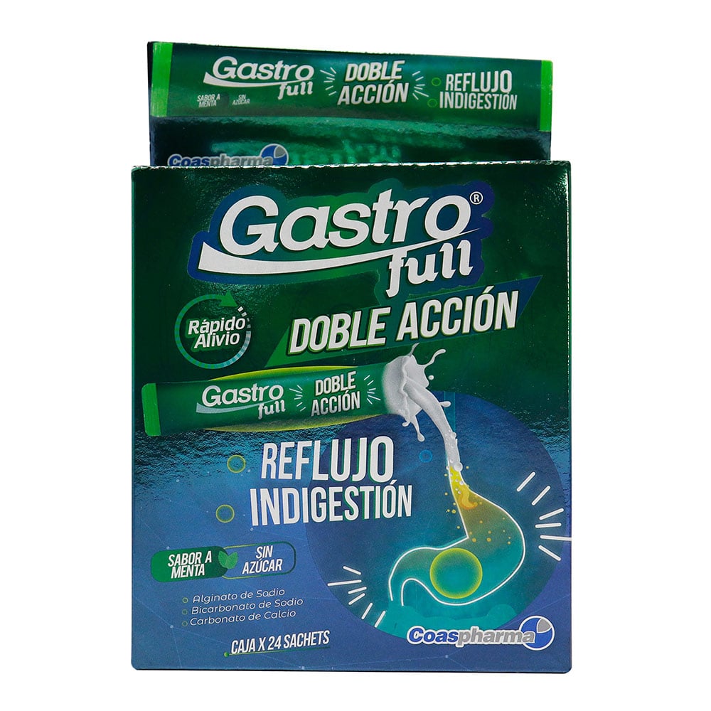 GASTROFULL DOBLE ACCION (162.5+250+106.5)MG/5ML(3.25+5+2.13)% SUSP ORAL CAJ X 24SOBX10ML MENTA