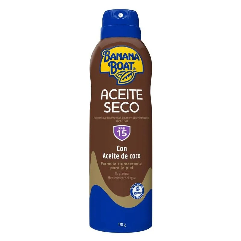 PROTECTOR SOLAR ACEITE SECO BANANA BOAT SPF 15 CON ACEITE DE COCO FCO X 170GR