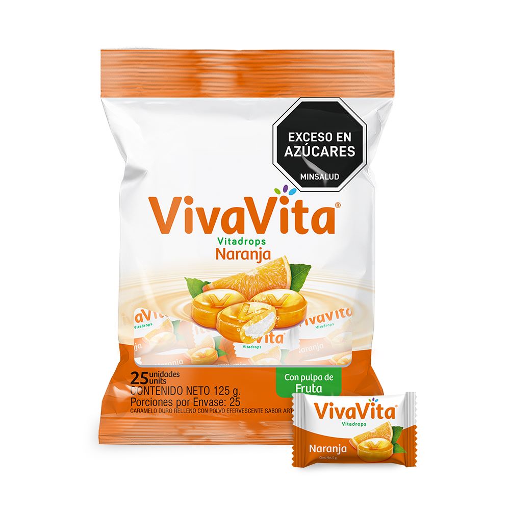 VIVAVITA VITADROPS CARAMELO DURO BOL X 25 NARANJA