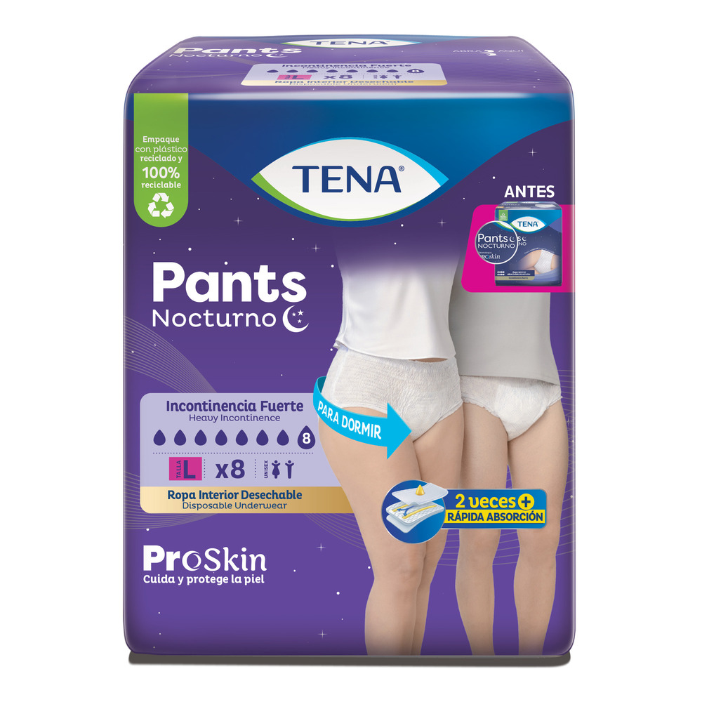 PANTS NOCTURNO TENA ROPA INTERIOR ABSORBENTE DESEFCHABLE PAQ X 8 TALLA L