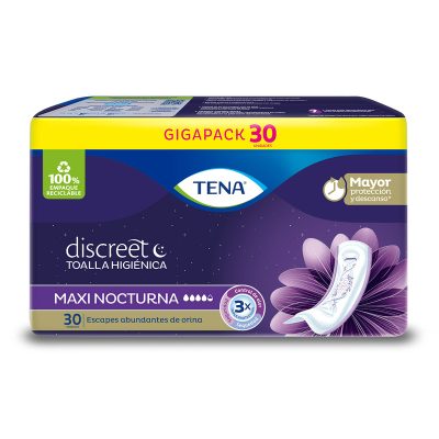 TOALLA HIGIENICA DISCREET TENA MAXI NOCTURNA GIGAPACK PAQ X 30