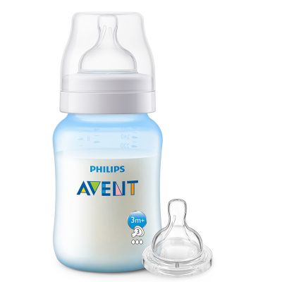 SET ESPECIAL TETERO ANTICOLICO AVENT 3M+ 1 TETINA EXTRA CAJ X 1KIT AZUL