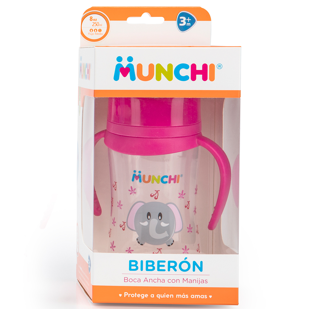 BIBERON BOCA ANCHA MUNCHI CON MANIJAS CAJ X 1