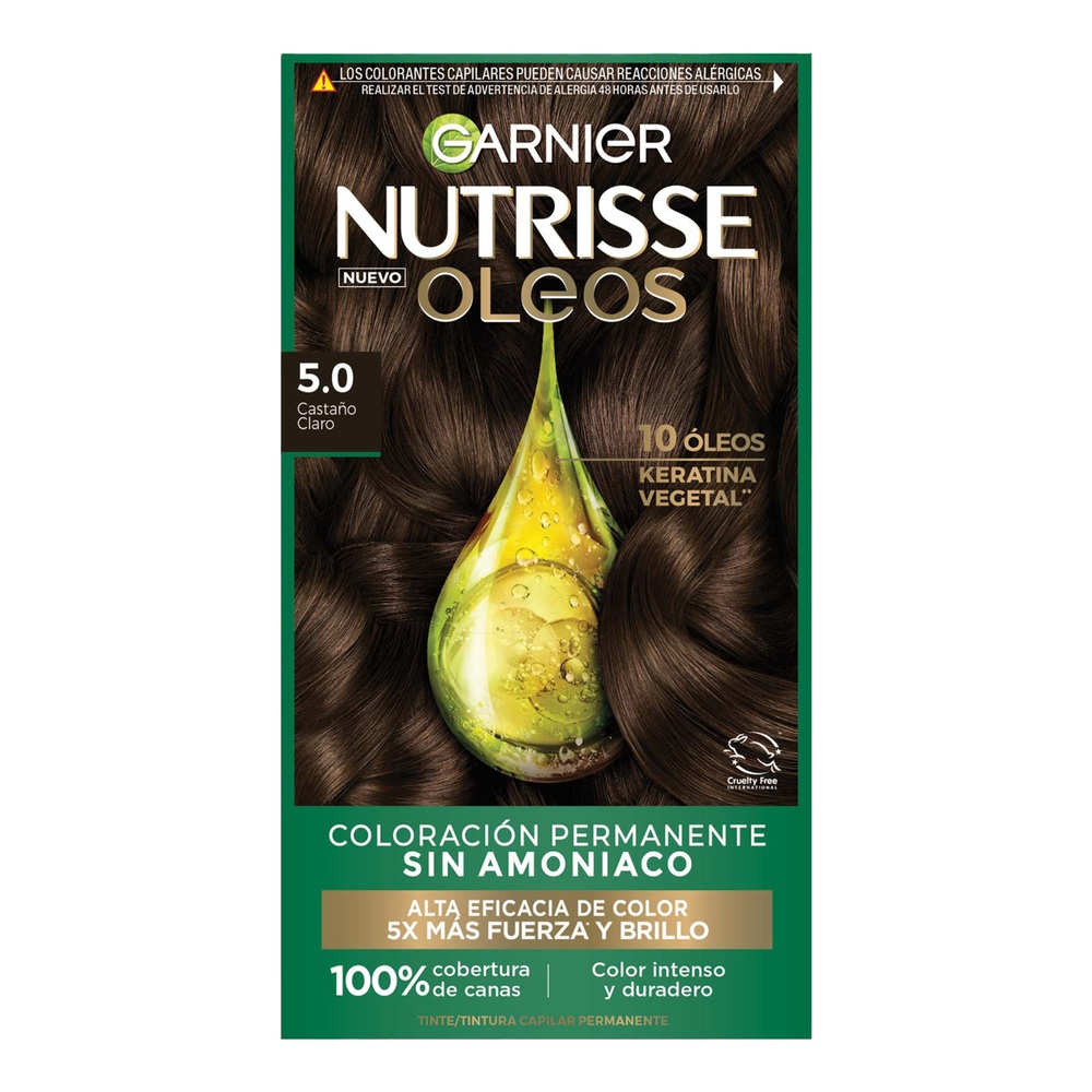 TINTE GARNIER NUTRISSE OLEOS CAJ X 1TUBX60ML+1FCOX60ML+1FCOX40ML 5.0 CASTANO CLARO