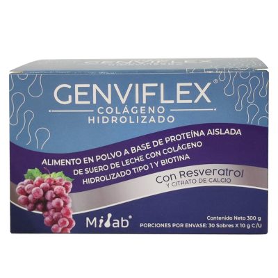 COLAGENO HIDROLIZADO GENVIFLEX CON RESVERATROL Y CITRATO DE CALCIO CAJ X 30SOB X 10GR