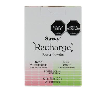 BEBIDA EN POLVO SAVVY RECHARGE POWER POWDER CAJ X 20SAC X 6GR SANDIA LIMON
