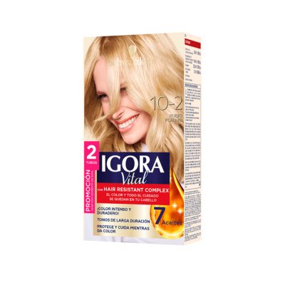 PROMO TINTE IGORA VITAL 10-2 CAJ X 2TUB X 50ML RUBIO PLATINO