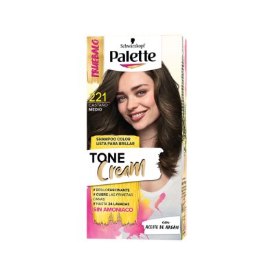 SHAMPOO PALETTE TONO CREAM 221 CAJ X 1TUB X50ML+1 FCO X20ML+GUA X1PAR CASTANO MEDIO