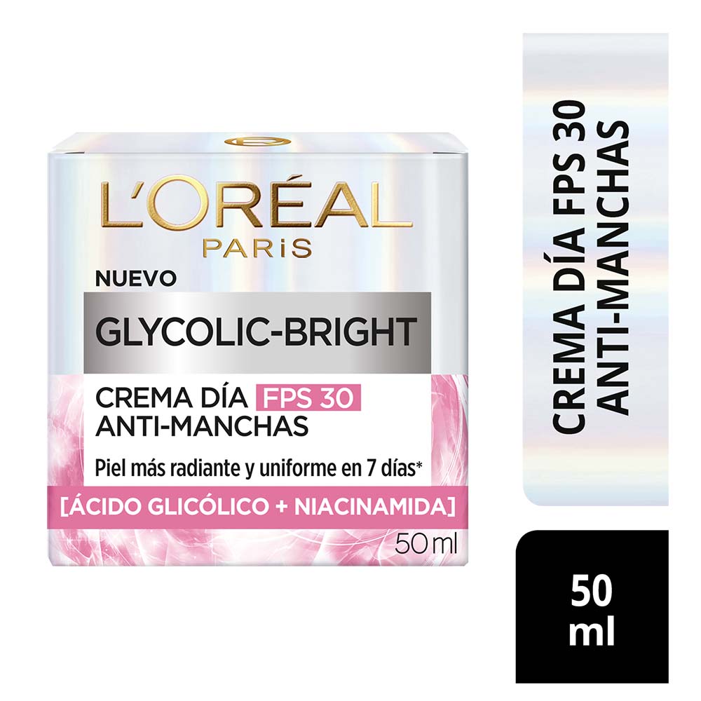 CREMA DIA LOREAL PARIS GLYCOLIC-BRIGHT FPS 30 ANTI-MANCHAS POT X 50ML
