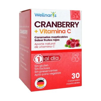 CARAMELO MASTICABLE WELLNARIS CRAMBERRY + VITAMINA C TAB FCO X 30 FRUTOS ROJOS