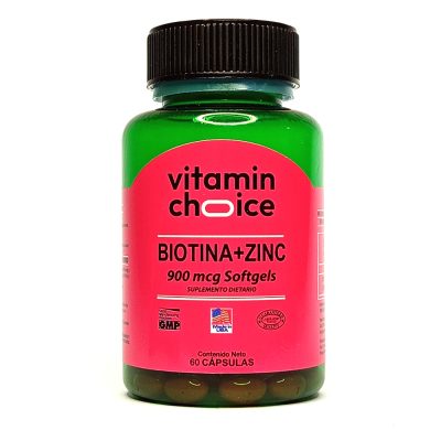 SUPLEMENTO DIETARIO VITAMIN CHOICE BIOTINA + ZINC 900MCG CAP BLAND FCO X 60