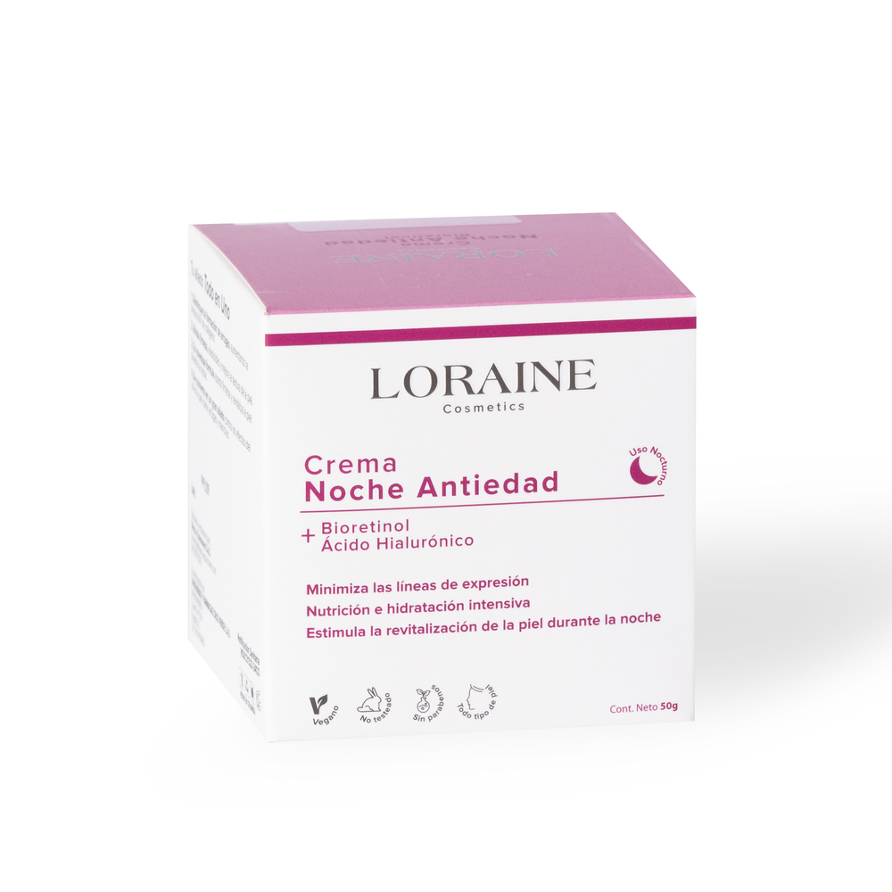 CREMA NOCHE LORAINE COSMETICS ANTIEDAD BIORERINOL + ACIDO HIALURONICO POT X 50GR