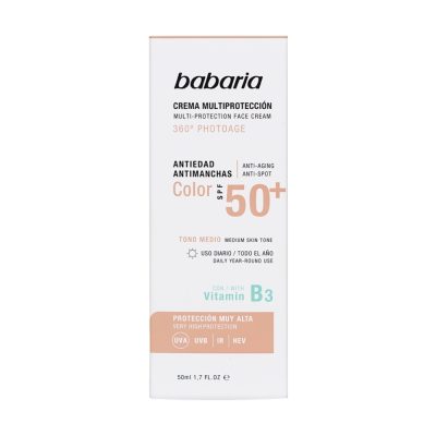 CREMA MULTI PROTECCION BABARIA ANTIEDAD ANTIMANCHAS SPF 50 COLOR TUB X 50ML