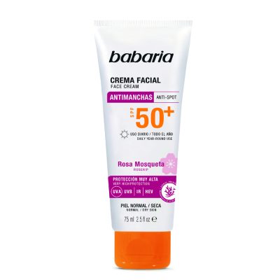 CREMA FACIAL SOLAR BABARIA SPF 50+ANTIMANCHAS Y ANTIARRUG TUB X 75ML