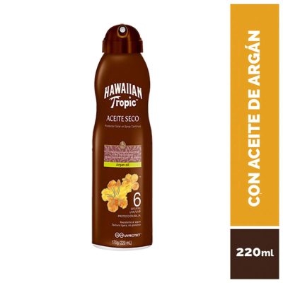 PROTECTOR SOLAR HAWAIIAN TROPIC ACEITE SECO ARGAN SPF 6 SPRAY FCO X 220ML