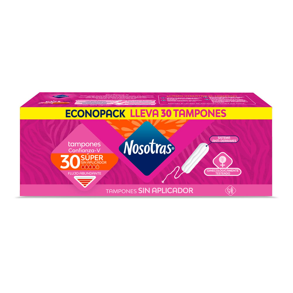 TAMPONES NOSOTRAS SUPER SIN APLICADOR ECONOPACK CAJ X 30 UND
