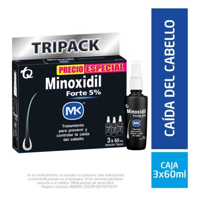 MINOXIDIL FORTE PRECIO ESPECIAL 5% SOL TOP CAJ X 3FCO X 60ML MK
