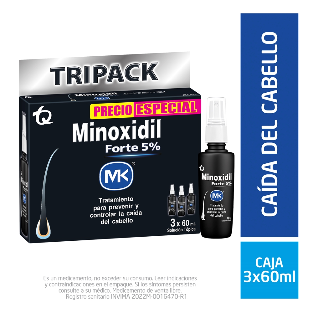 MINOXIDIL FORTE PRECIO ESPECIAL 5% SOL TOP CAJ X 3FCO X 60ML MK