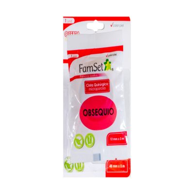 PROMO CINTA QUIRURGICA MICROPOROSA OBSEQUIO 12MM X 3M PAQ FAMSET 48MM X 5M PIEL