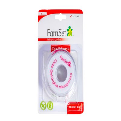 CINTA QUIRURGICA MICROPOROSA BLI X 2 FAMSET 12MM X 5M PIEL