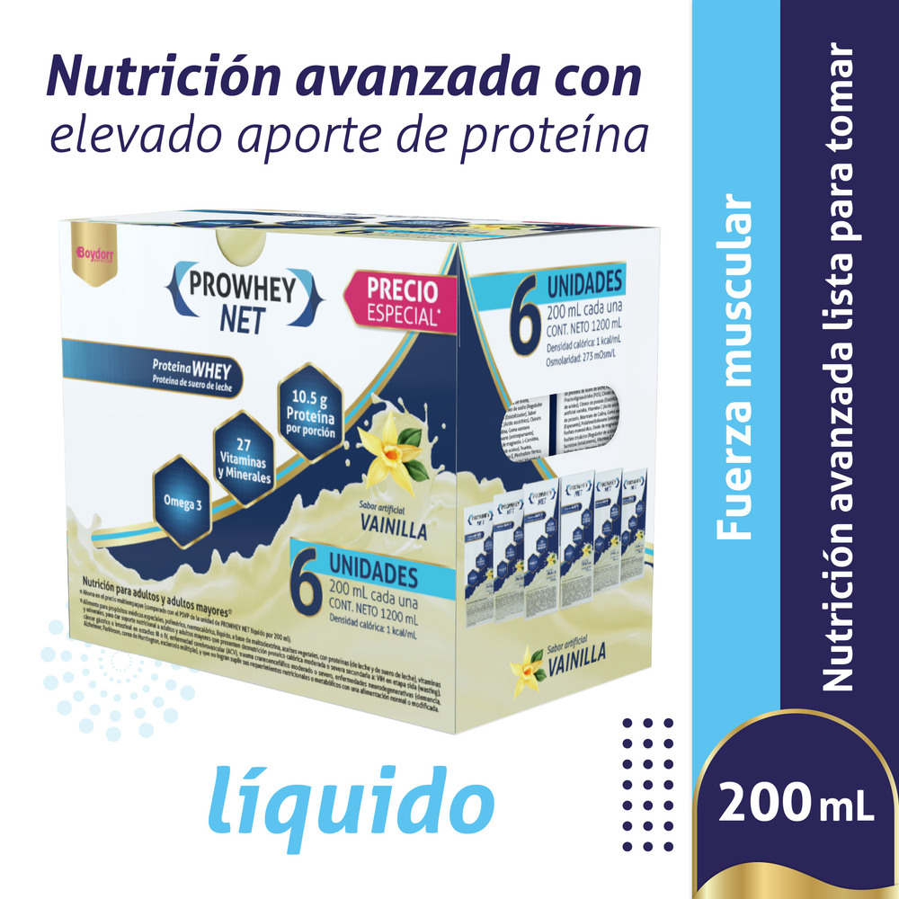PROMO PROWHEY NET PRECIO ESPECIAL CAJ X 6 UNDS X 200ML VAINILLA