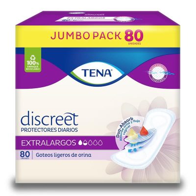 PROTECTORES EXTRALARGOS TENA DISCREET JUMBO PACK CAJ X 80