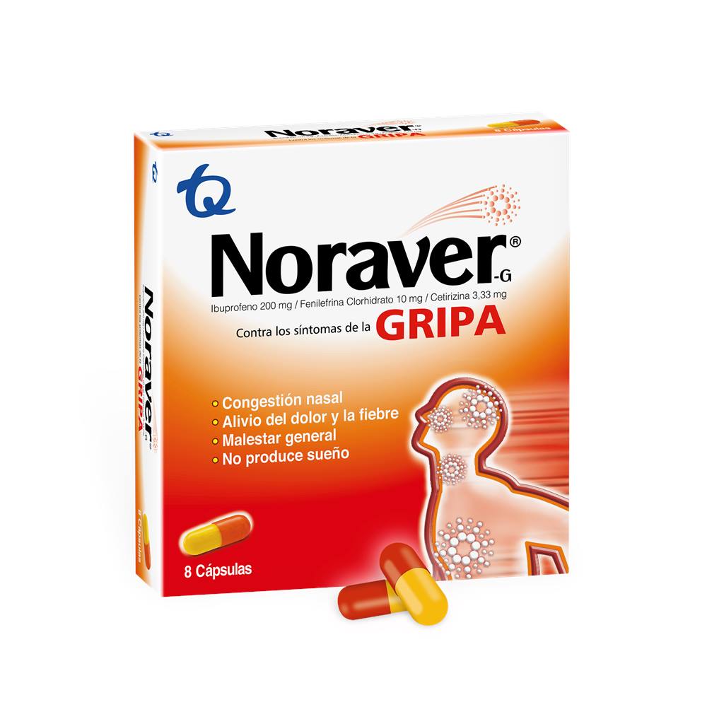 NORAVER GRIPA (3.33+10+200)MG CAP CAJ X 8