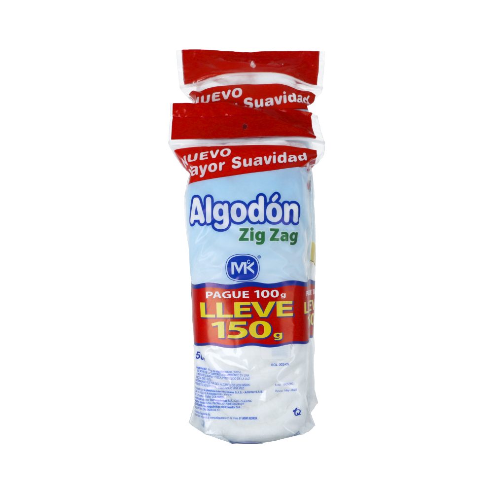 ALGODONZIGZAGPAG100GRLLEV150GR PAQ X 1 MK